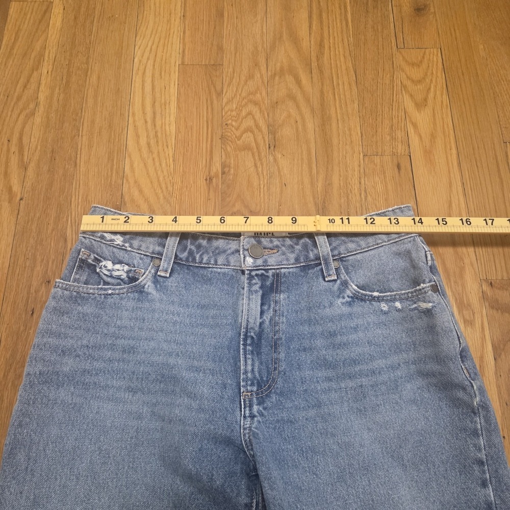 PAIGE Sarah Longline Denim Shorts Distressed Raw Hem Blue Size 27 High Rise - Picture 9 of 11